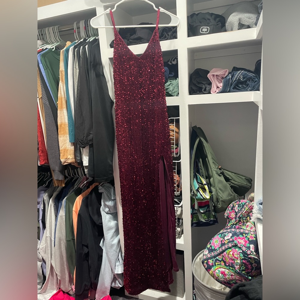 red sequence maxi prom dress size medium